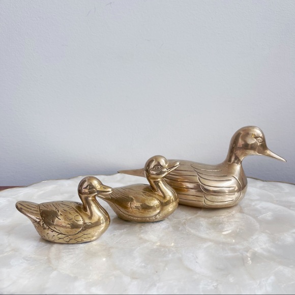 Vintage Brass Duck Trio Figures Office Decor